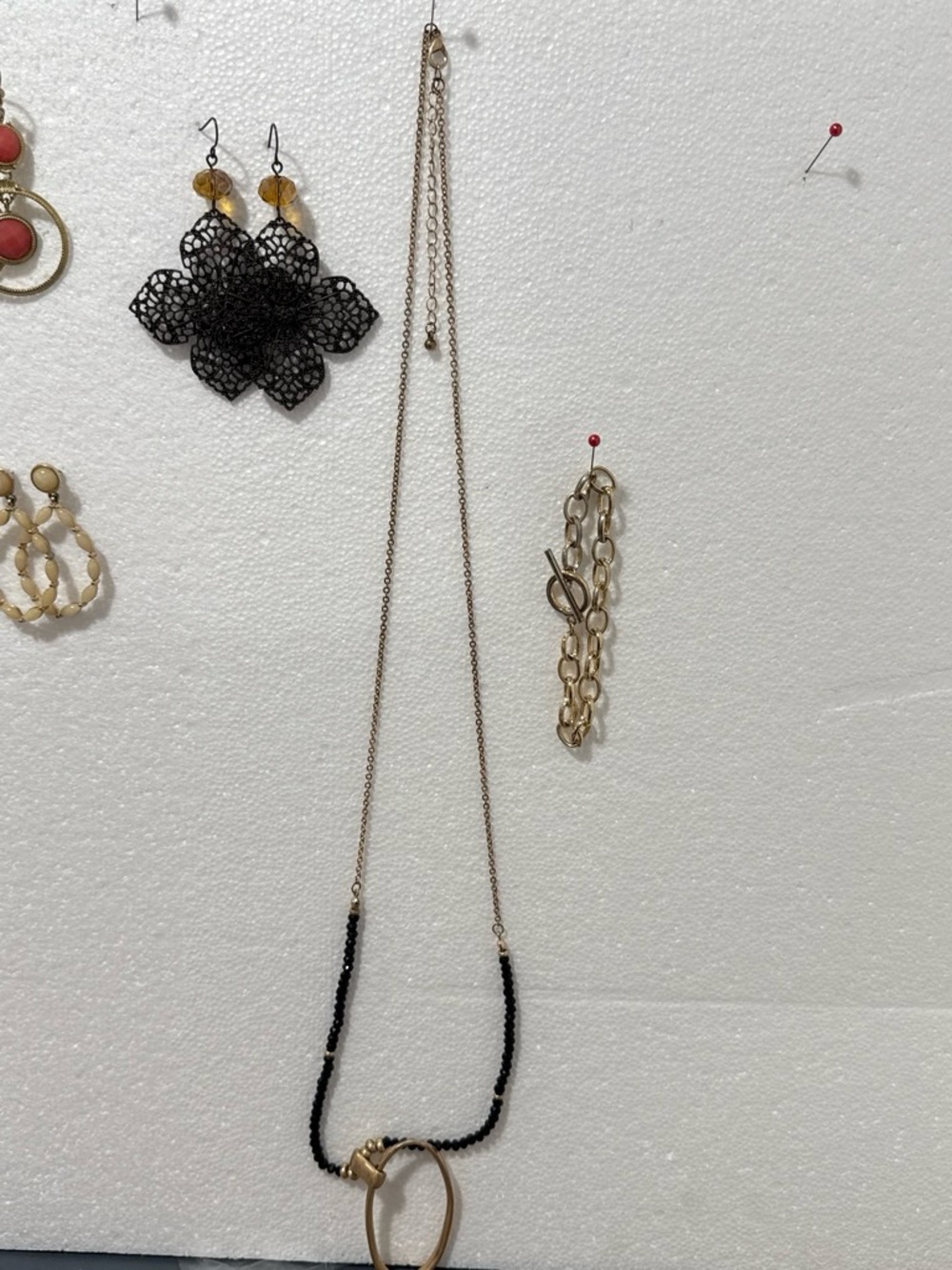 Gold and Black Beaded Pendant Necklace - Women Jewelry
